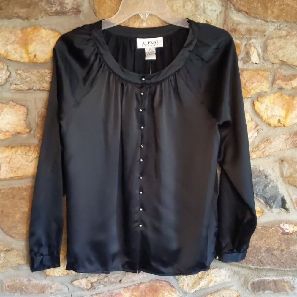 Alfani black silk blouse